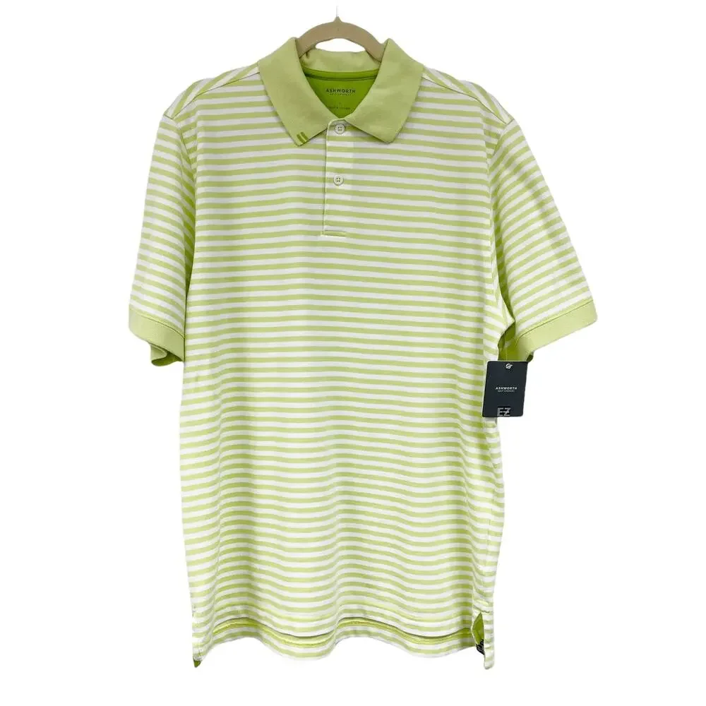 Ashworth Polo Shirt Men's Large Green Activewear Golf EZ Tech Striped NWT